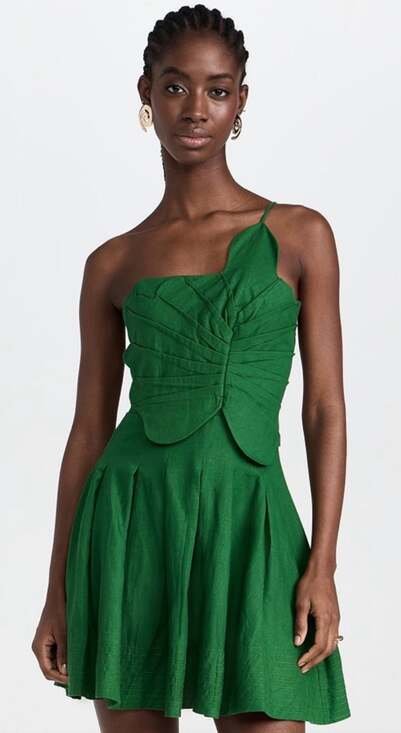 Farm Rio Dresses & Skirts - Farm Rio Green One Shoulder Lea Mini Dress Size S